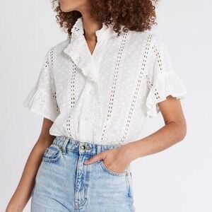 Mille Pearl Polka Dot Eyelet Vanessa Ruffle Button Top - Medium